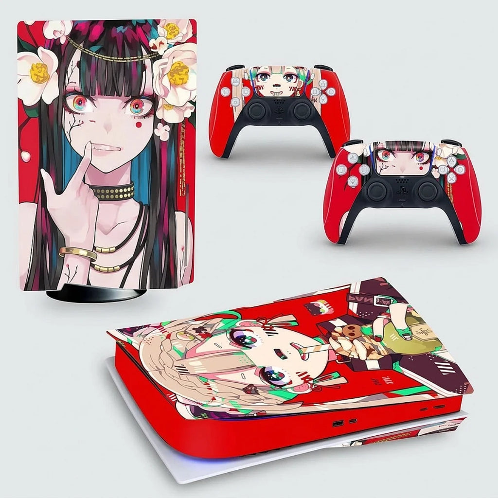 autocollant ps5 anime fille grunge