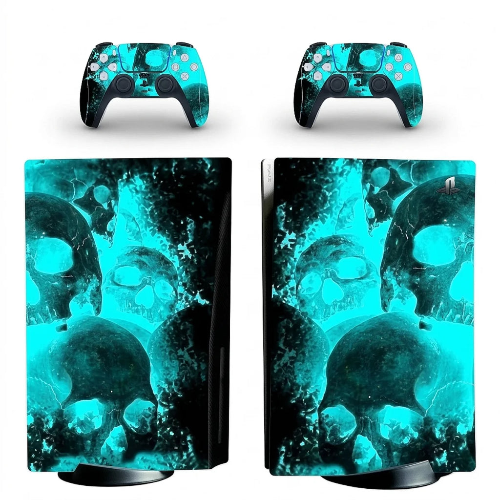autocollant ps5 crâne flashy bleu