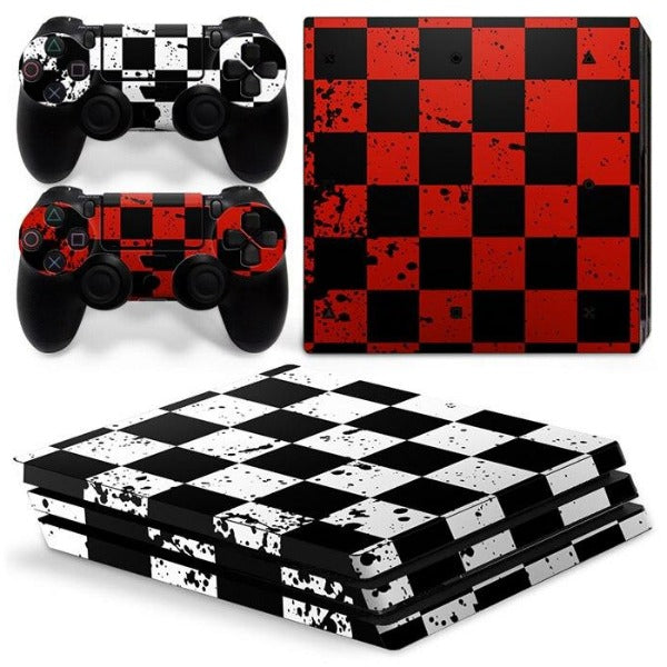 Autocollant Ps4 Pro Damier Rouge Noir Blanc